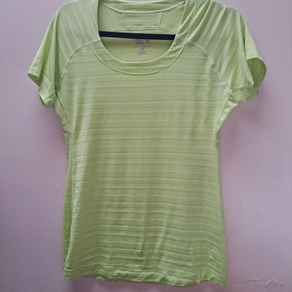 Mountain Hardwear Womens Lime Green Striped Active Short Sleeve Tee Size Small